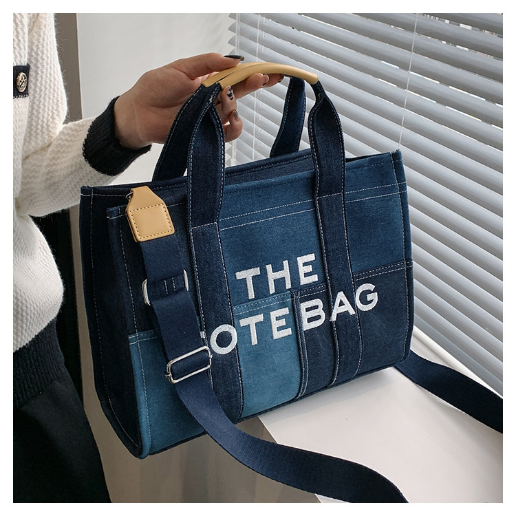 Designer's new embroidered letter handbag women's denim blue retro patch armpit bag