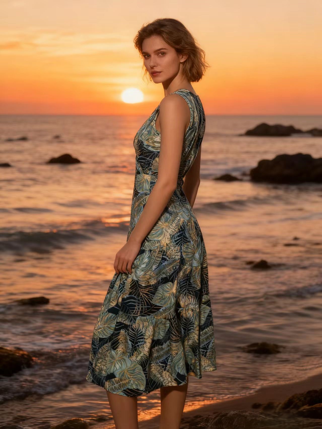 New Leaf European-Style South American Seaside Resort Sexy Sleeveless Flowing Dress