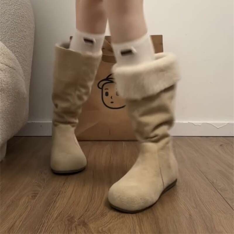 Designer boots Fashionable Khaki Fleece-Lined Thick-Soled for Women,Long Boots, New Autumn and Winter Style, Height Increasing, Slimming, Warm, Riding