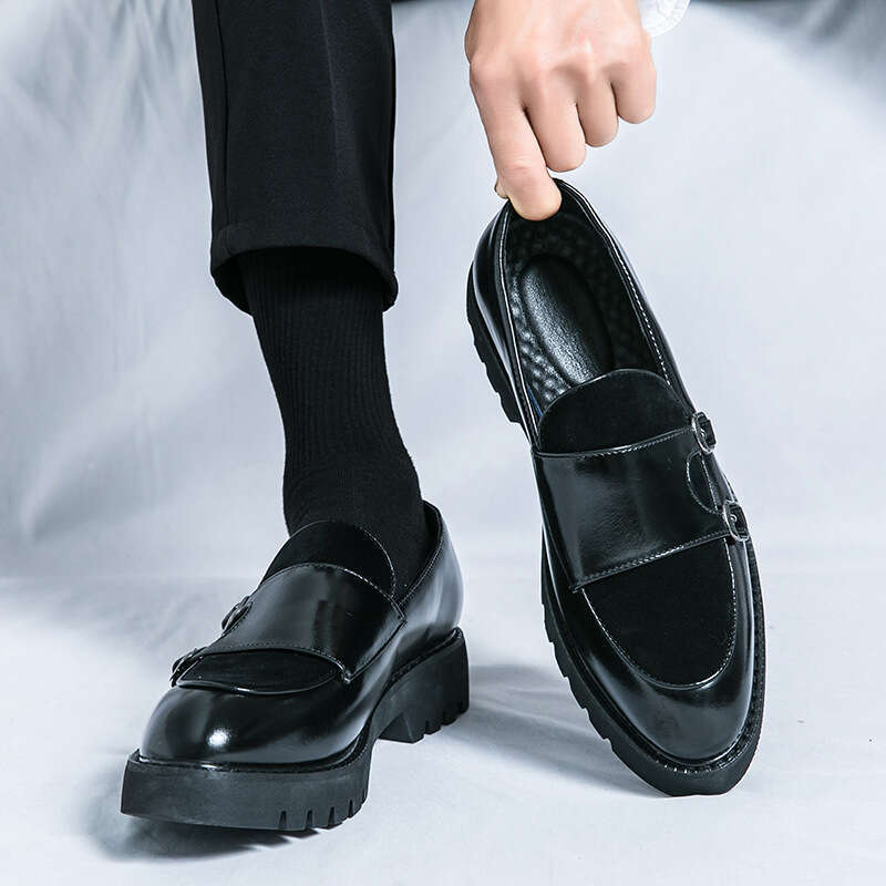 Large men's big toe thick soled height increasing casual shoes, sizes 38-46, 2024 Spring and Autumn new business leather shoes