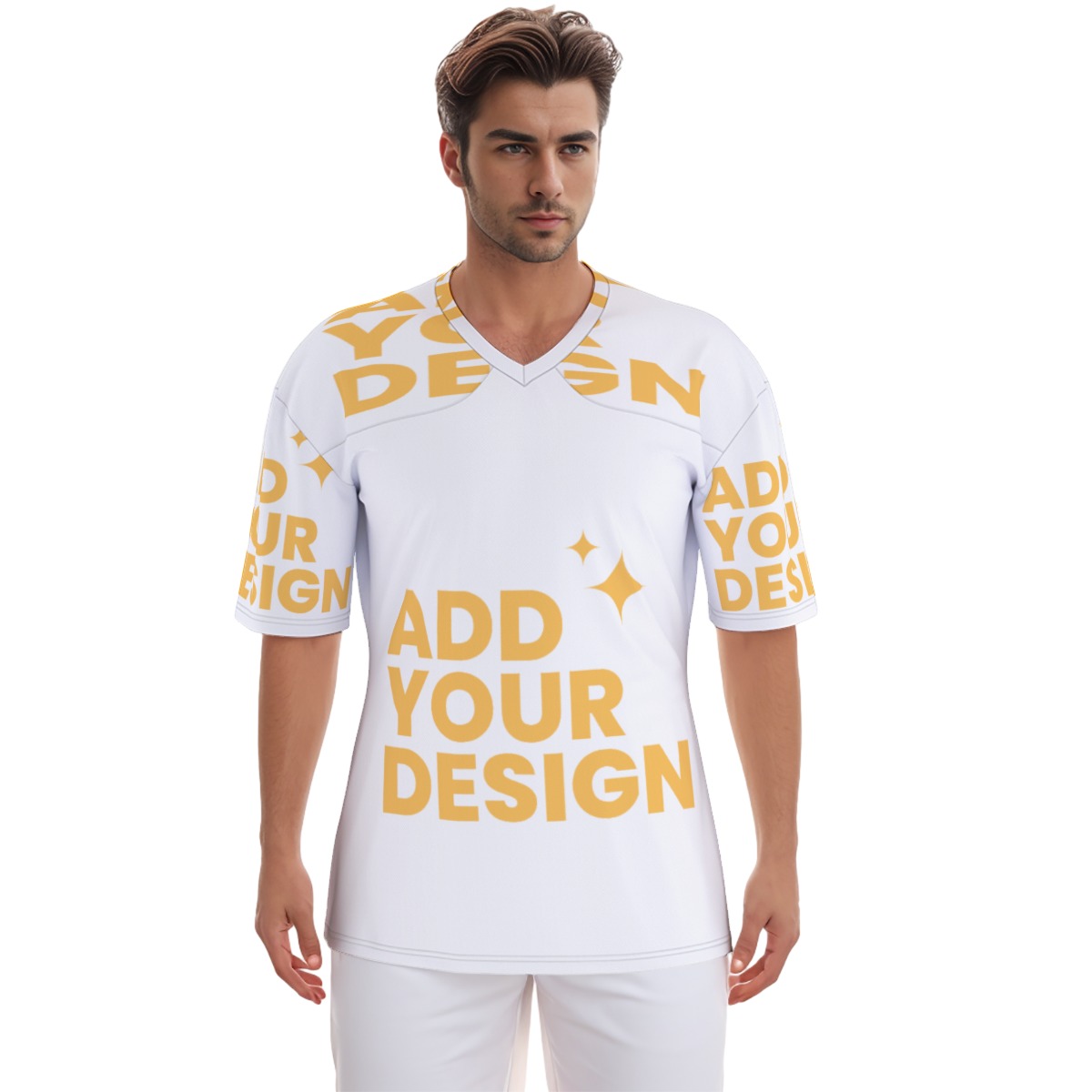 Men's Football Jersey All-Over Print, V-Neck Breathable Soccer Shirt, Lightweight Sports Top 100% Polyester Custom Team Uniform