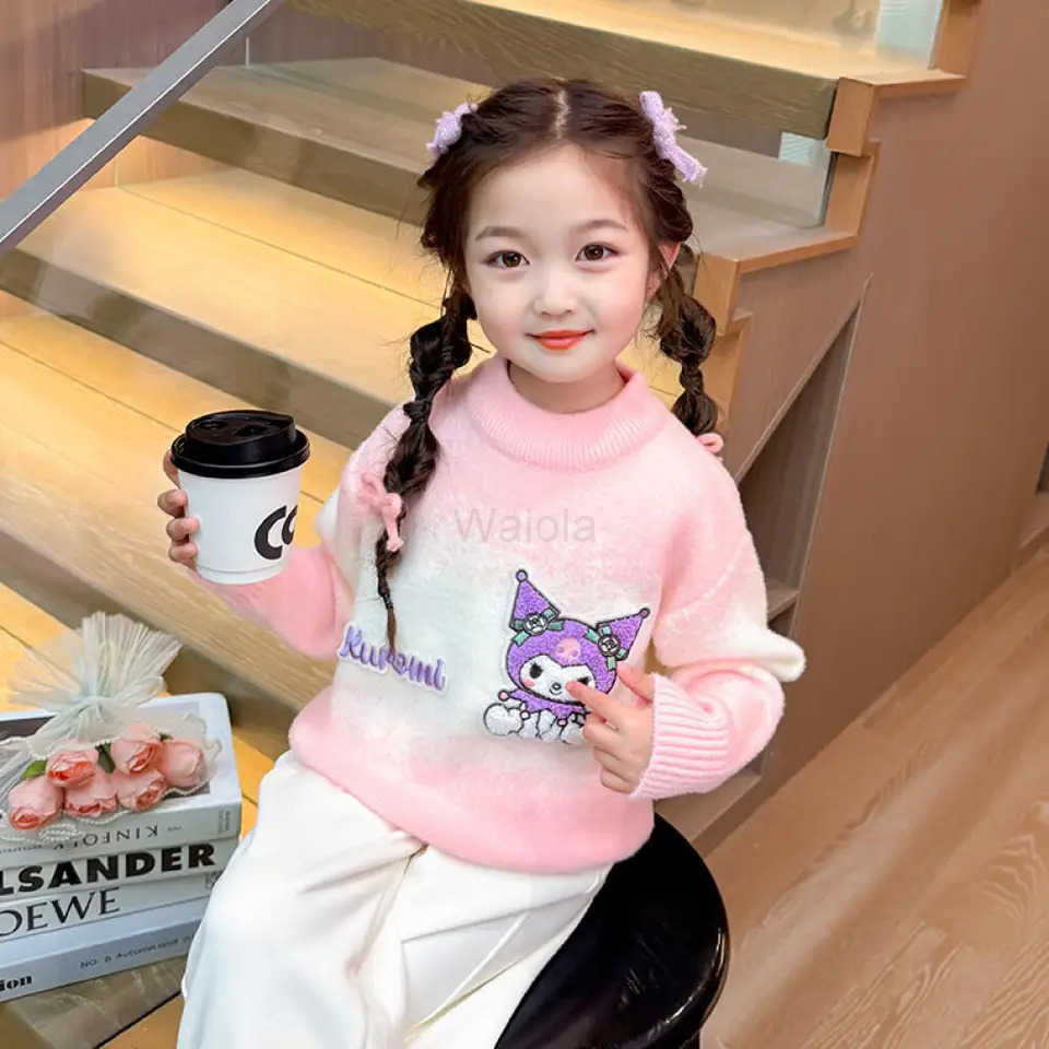 Sanrio Girls Cartoon Sweater New Autumn and Winter Childrens Winter Thickened Kuromi Baby Girls Winter Knitted Bottoming Shirt H251105