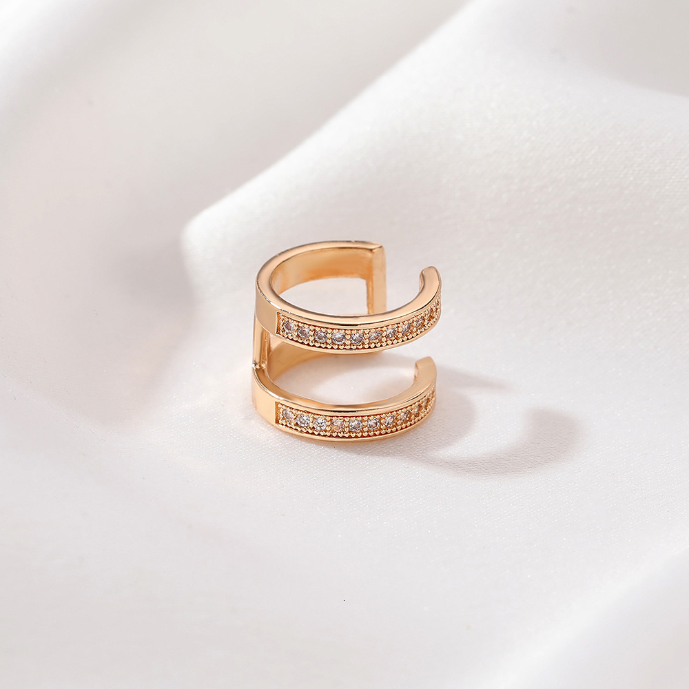 Zircon Cuff Minimalist Style Adjustable Non-Pierced Double Layer Ear Clip Design Earrings Korean Women