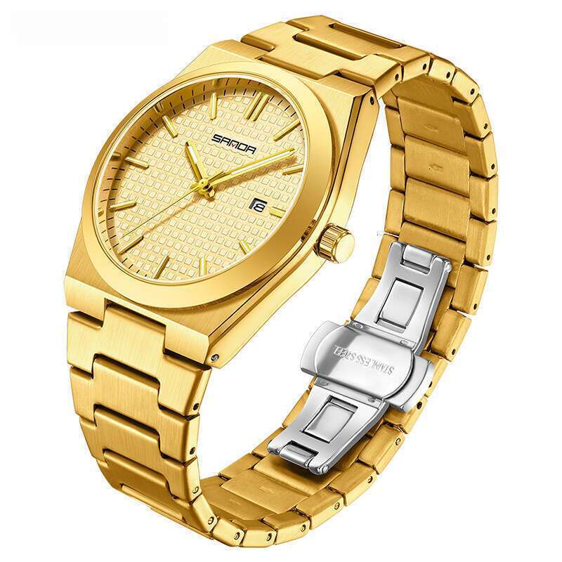 DHwatches Sanda Quartz Simple Three-Hand Single Calendar Wristwatch Business Waterproof Luminous Steel Band Men's Watch