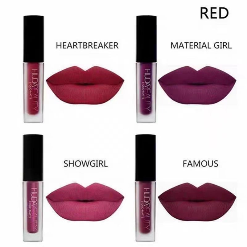 Lip Gloss HUDA 4 PCS/Set Four Colors Matte Waterproof Non-stick Non-fading Lipsticks Makeup Women Cosmetic Lip Care
