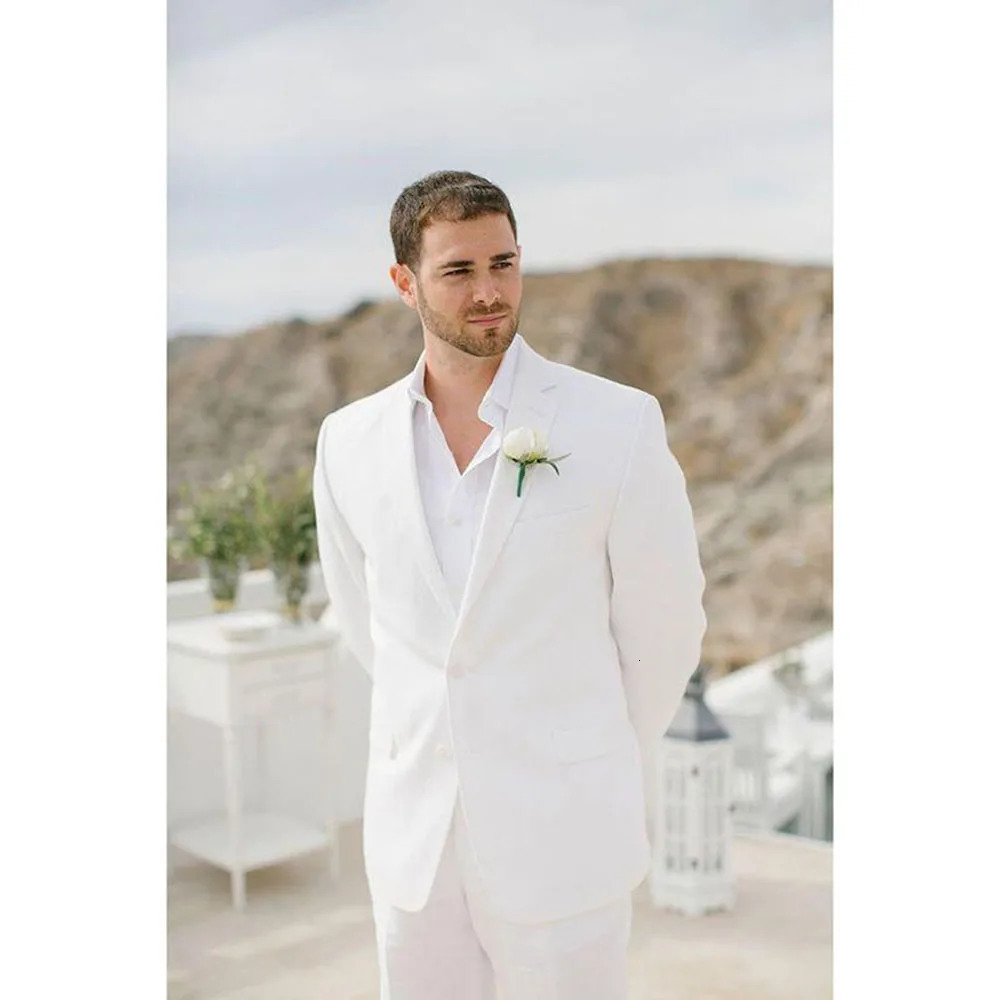 Beautiful white mens two-piece set jacketpants single chest clothing mens formal wedding party slim fit jacket set 250402