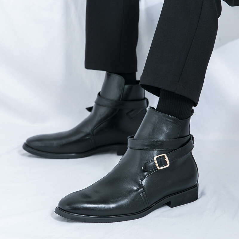 Large high top leather 2024 autumn/winter new Chelsea Martin boots men's belt buckle