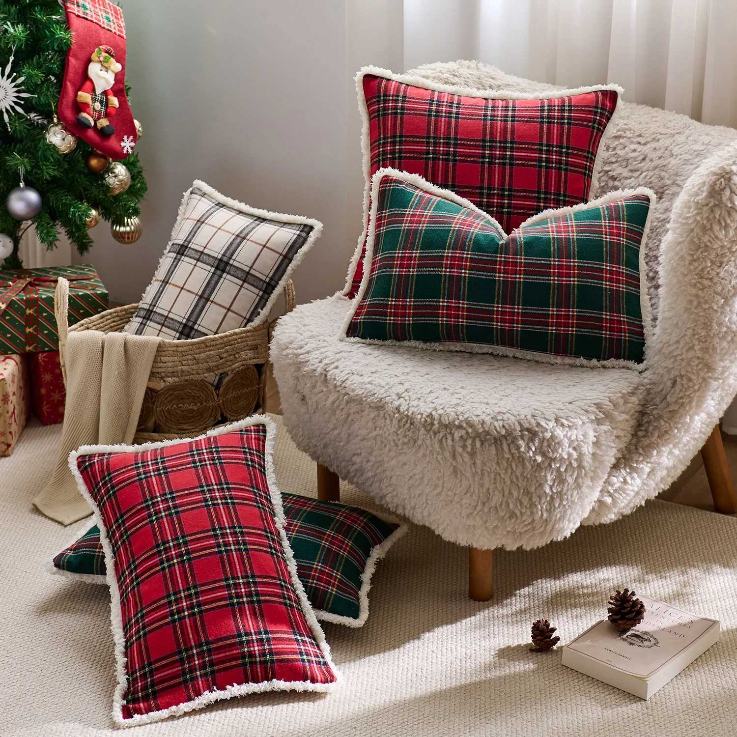Christmas Decor RedGreen Plaids Pillow Covers Check Throw Pillowcover Tartan Cuhion Case for Couch Sofa Home Xmas Decoration Y251105