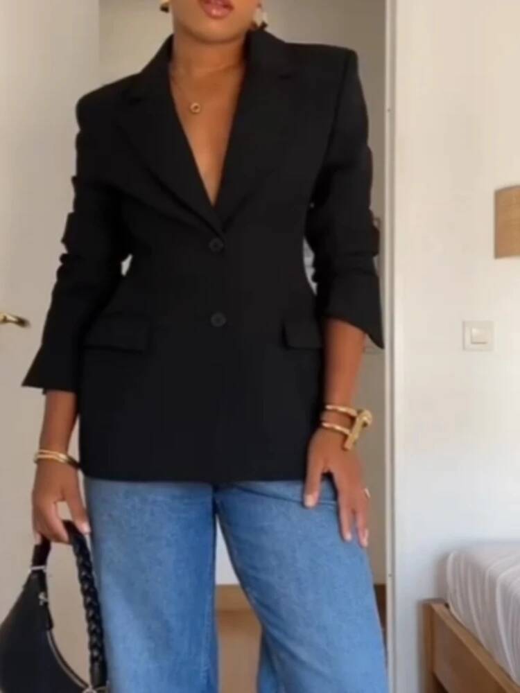 winter jacket women Elegant Shoulder Pad Slim Suit Jackets Women Solid Lapel Long Sleeved Jacket Female Spring Chic Daily Style Outwears Tops