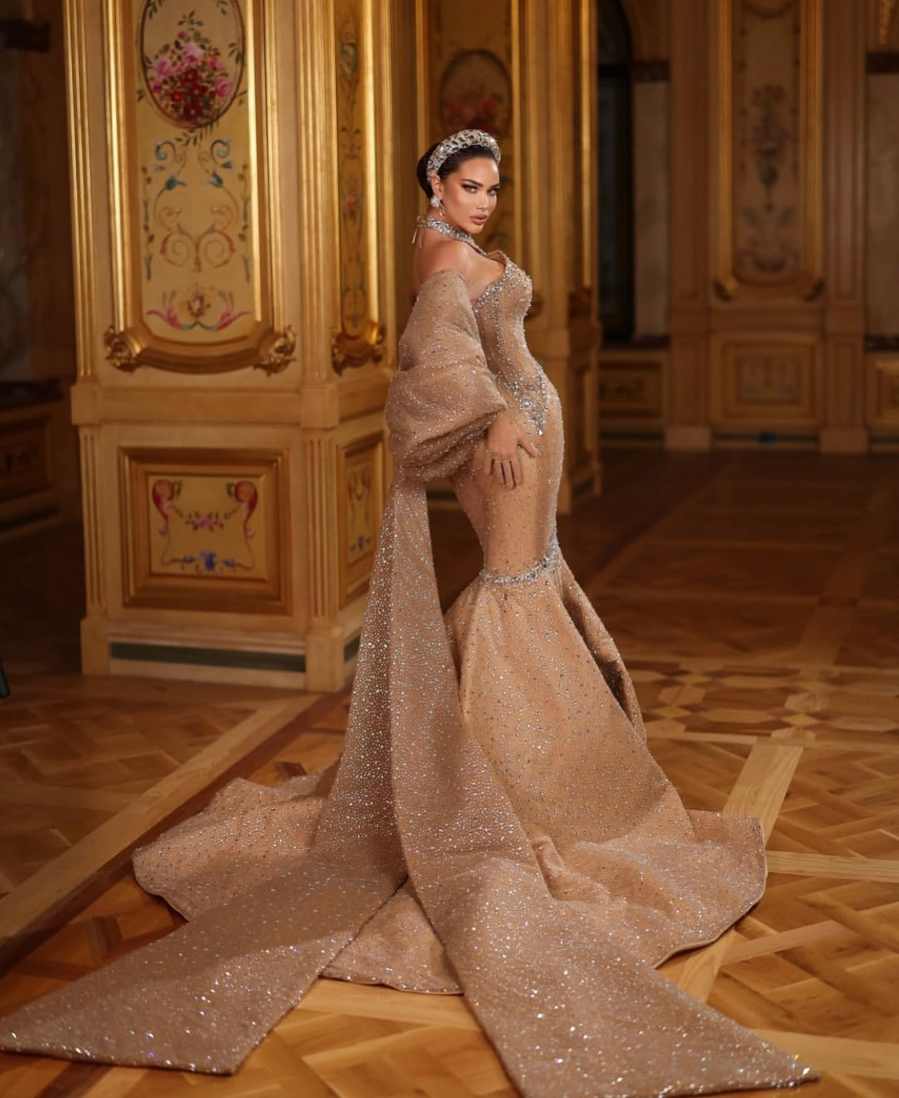 Modern Mermaid Prom Gown Crystal Evening Dress Beads Party Prom Dresses Sexy Bridal Gowns vestido de novia Size Customized Robes De Mariee L252956