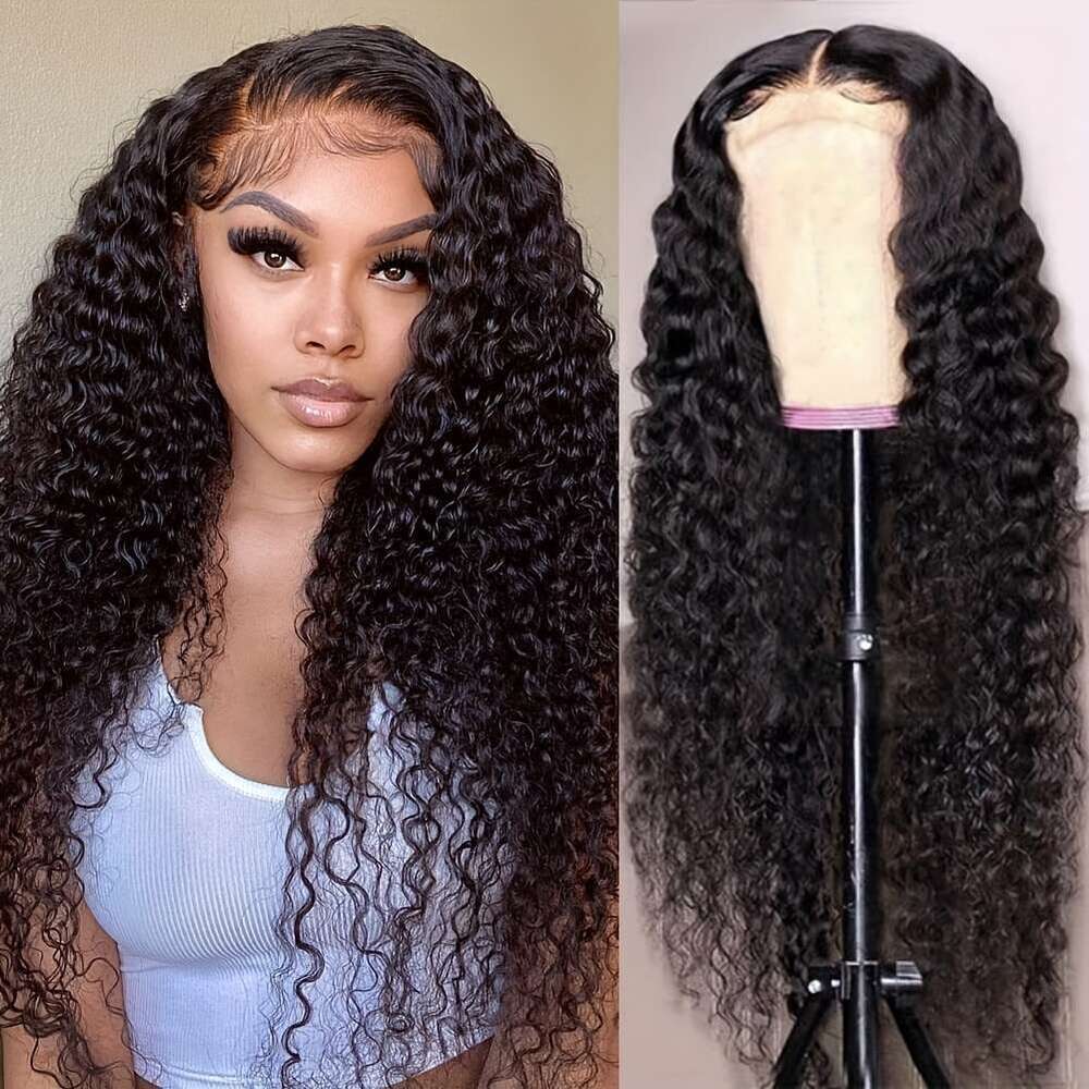 150% Density Deep Wave Human Front Wig 4X1 Lace Closure - Natural Color Voluminous Curly For, Elegant Style For Everyday & Special Ocns, Versatile Hai