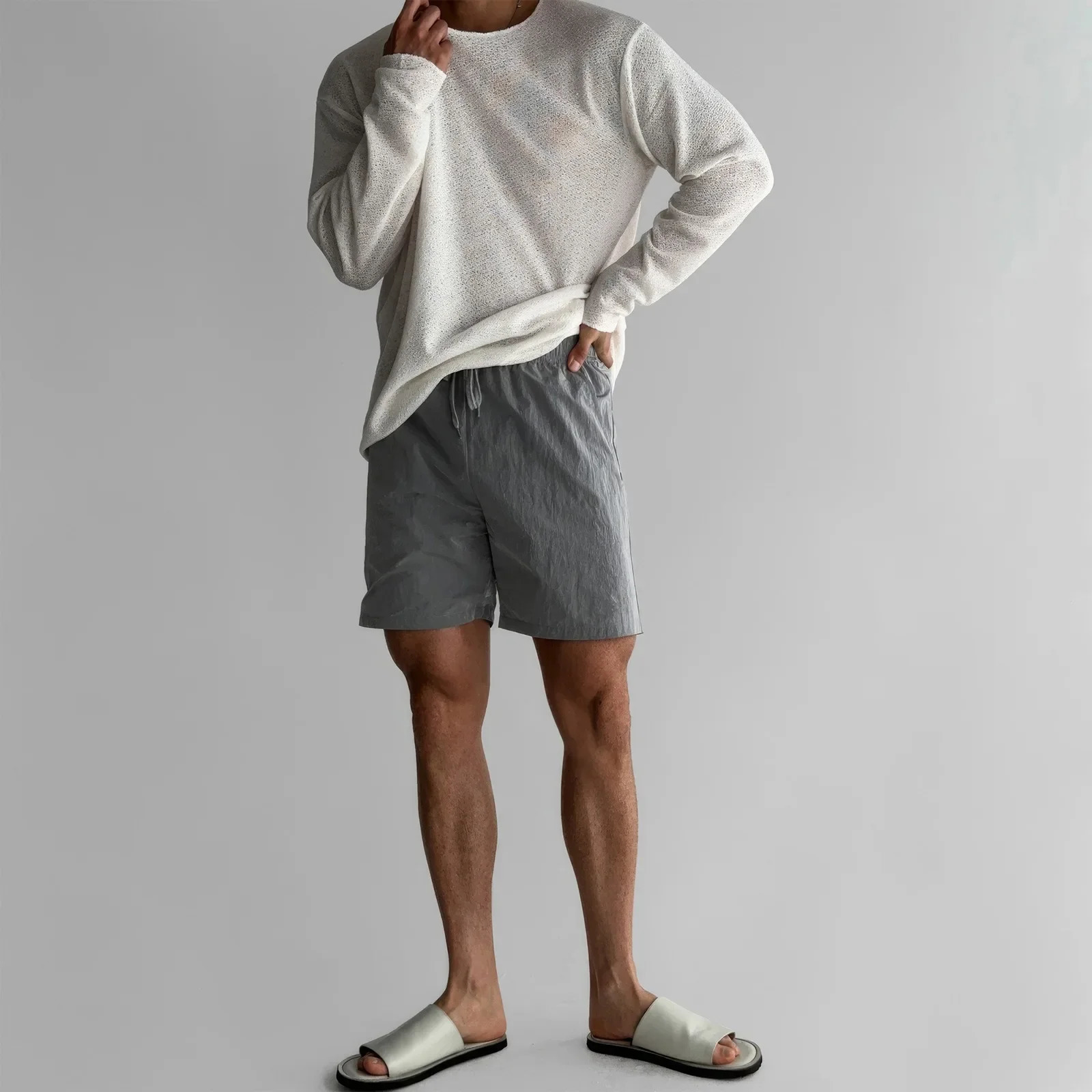Loose-Fit Long Sleeve Knitt T-Shirt For Men Lightweight Summer Casual Style Anti-Sunshine Cover Up American Style Cross-Border 251105