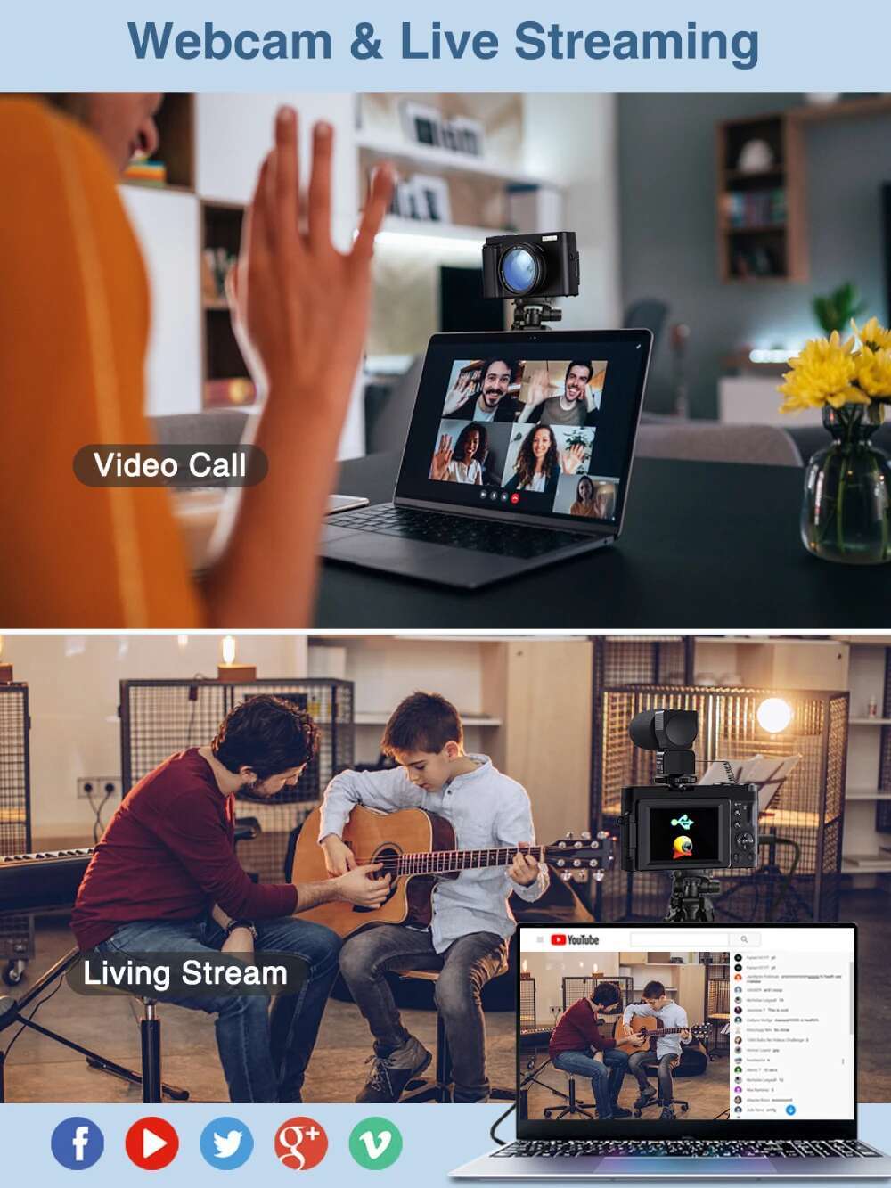 4K Digital for Photography and Video Autofocus Anti-Shake 48MP Compact Vlogging Camera 3'' 180° Flip Screen with Flash
