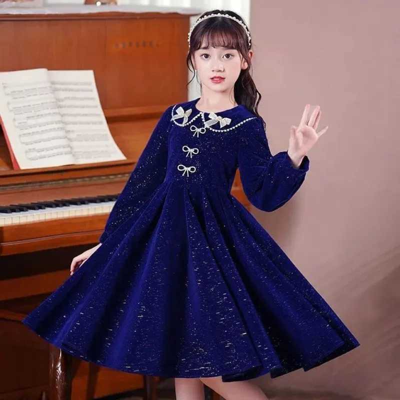 Girls 2025 Spring New Arrival Long Sleeve Sweet Princess Gown - Trending Chic Dress for Big Kids 4-12 Years Old C251105