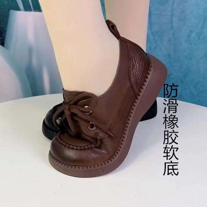 Little for Women 2024 New Women's Face Soft Leather Casual Versatile Thick Bottom Le Fu Single Shoes