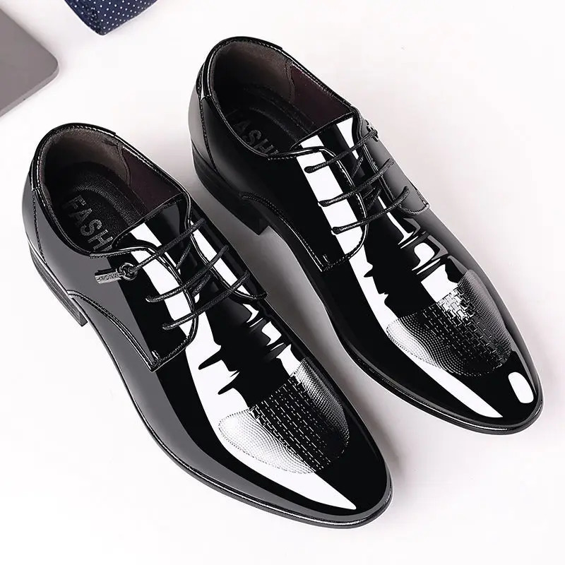 Patent Leather Black Lace Up Pointed Toe Mens Formal Shoes 2025 Style Low Price Office 39 Suit Social Shoe Male 251103