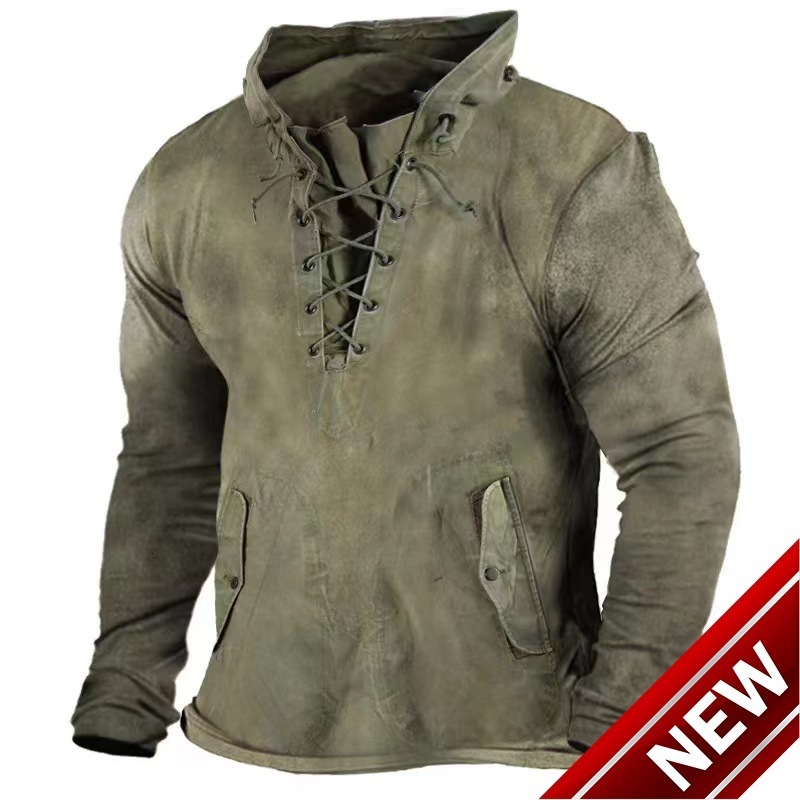 Mens Spring and Autumn New 3D Digital Printed Military Hoodie Pullover for Men