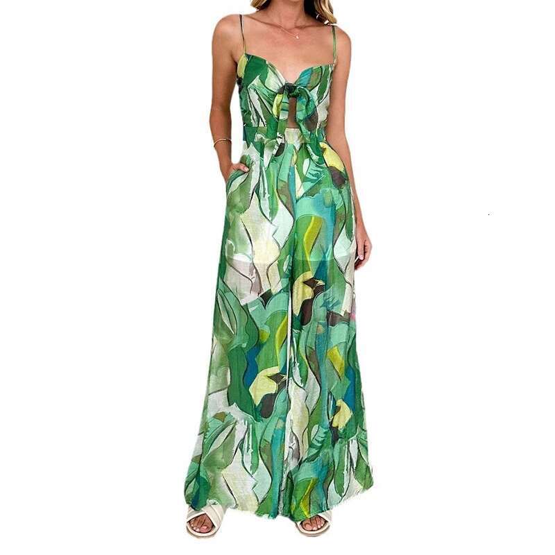 Women's Spring New Items Casual Strapless Jumpsuits Trendy Print Lace-Up Loose Bodysuits Female 33A2541