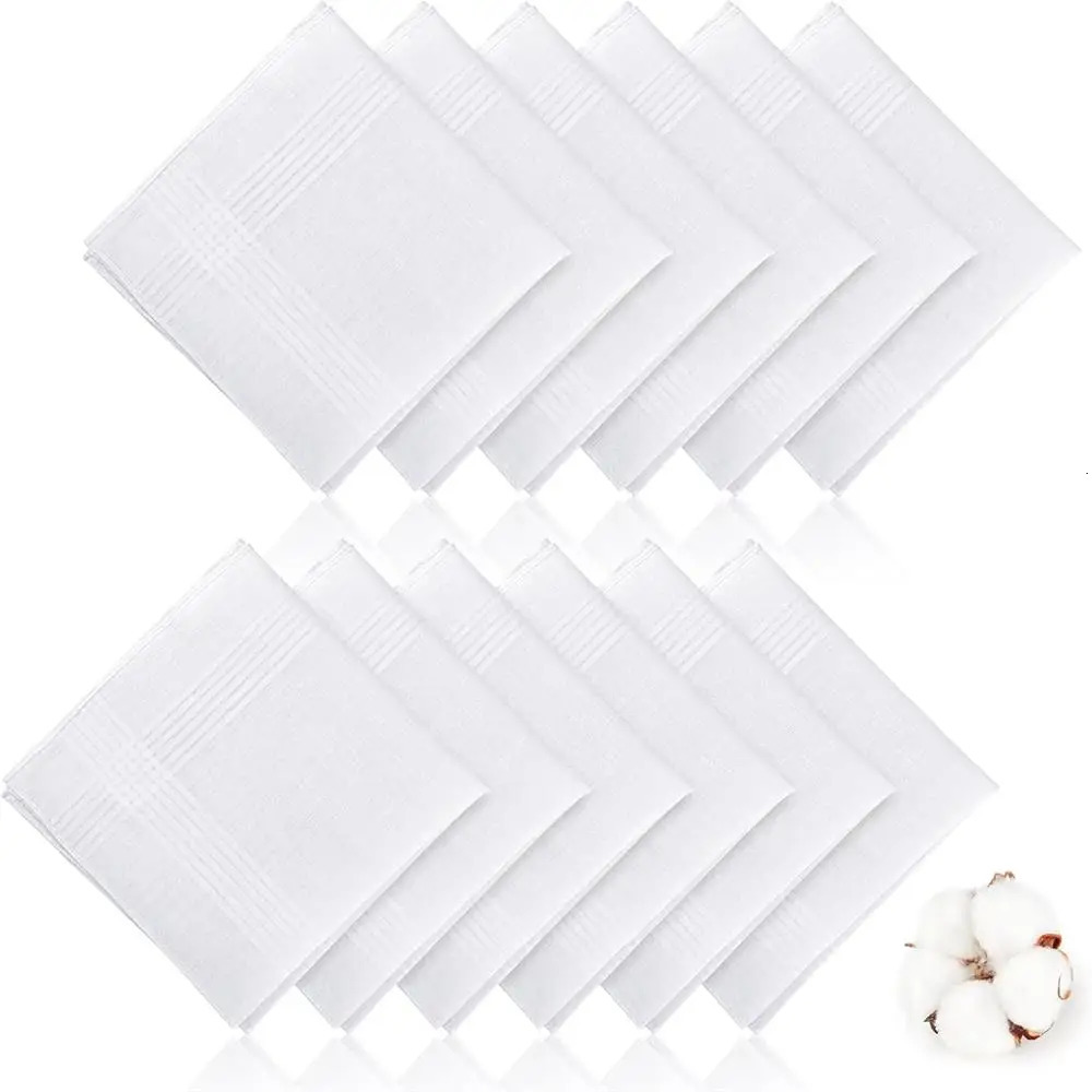 10pcs/lot 100% Cotton Solid White Men Handkerchief Export item 40cm*40cm Square Hankies Plain White Handkerchiefs 250403