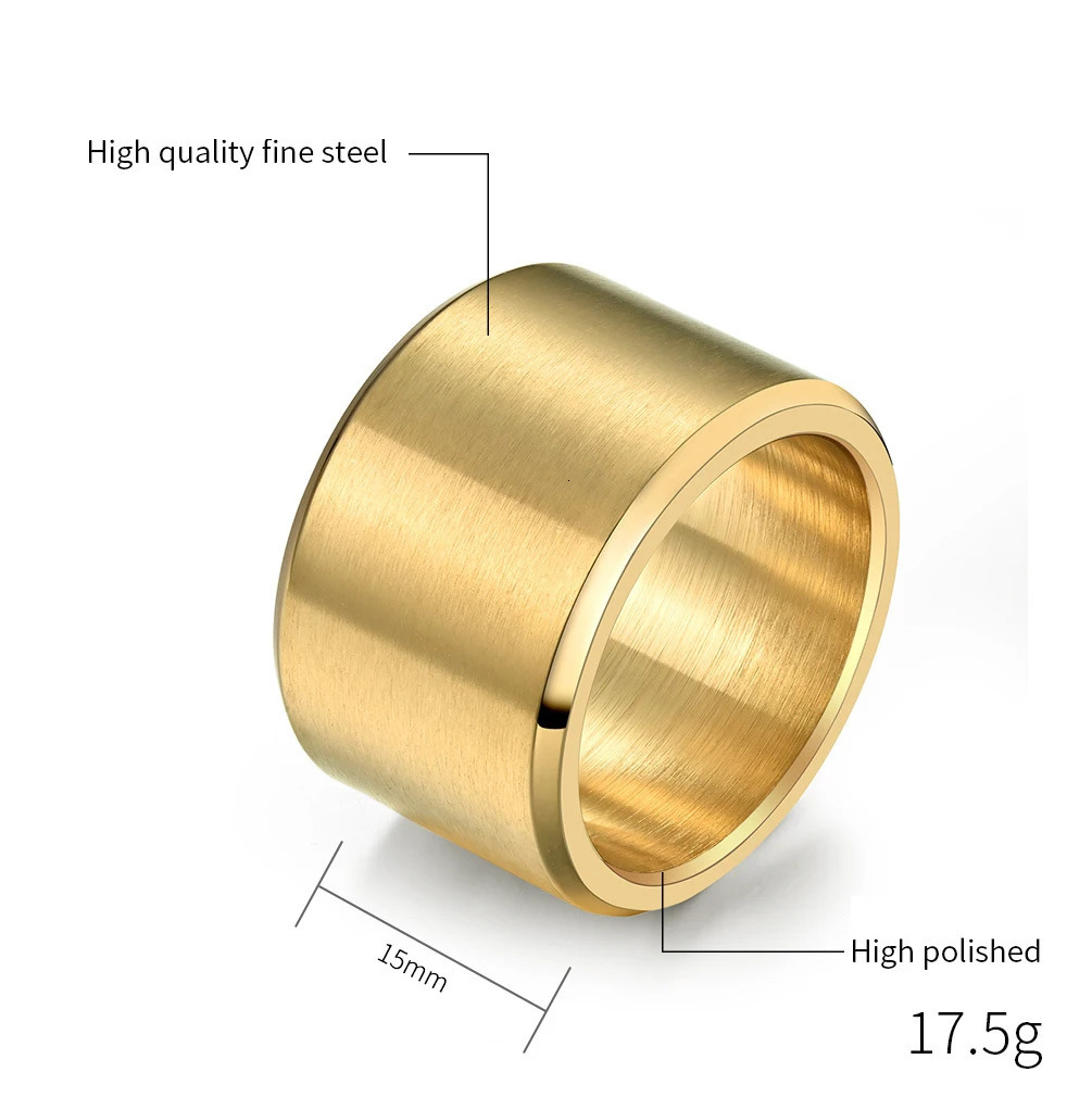 High Quality 15mm Chunky Brushed Ring For Men Stainless Steel Wide Bulky Punk With Beveled Edges Male Band Jewelry Accessories 251031
