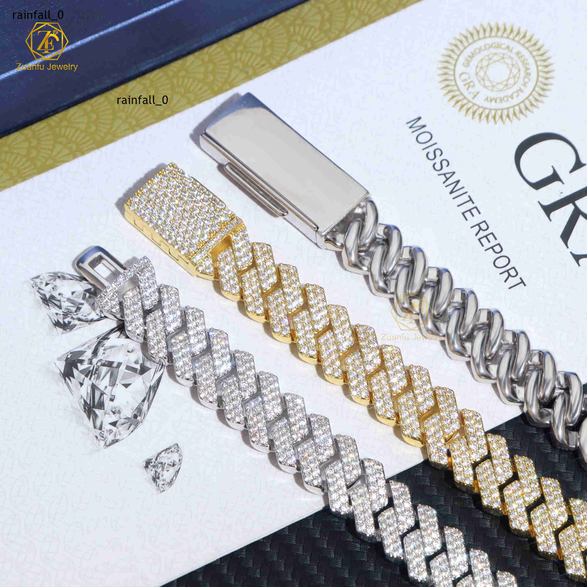 12mm Classic Miami Style K Solid Gold Plated Silver Moissanite Diamond Chain 2 Row Iced Out Spiked Cuban Chain for Sale in USA