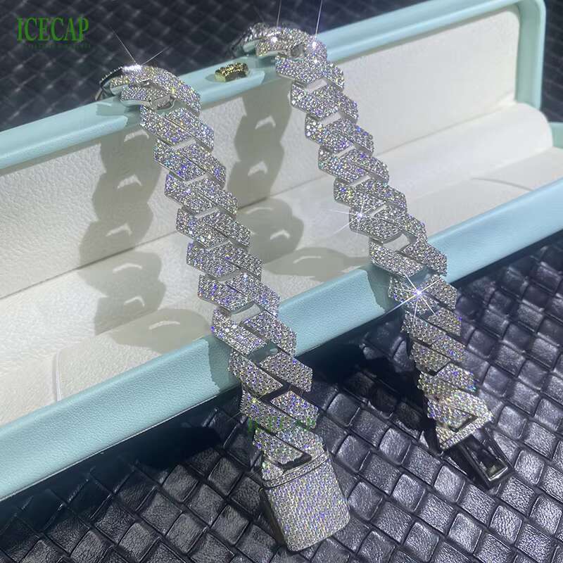 18 mm 925 Sterling Silver VVS Moissanite Cuban Bracelet Classic White Gold Bracelet Hip Hop Custom Cuban Link Moissanite Chain