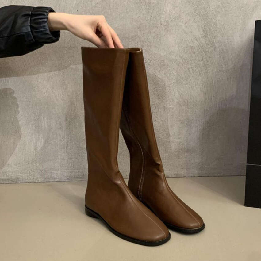 Trendy Korean Style Versatile Flat Round Toe High for Women Over-the-Knee Single Melad Slim Long Tube Designer Shoe Riding Boots