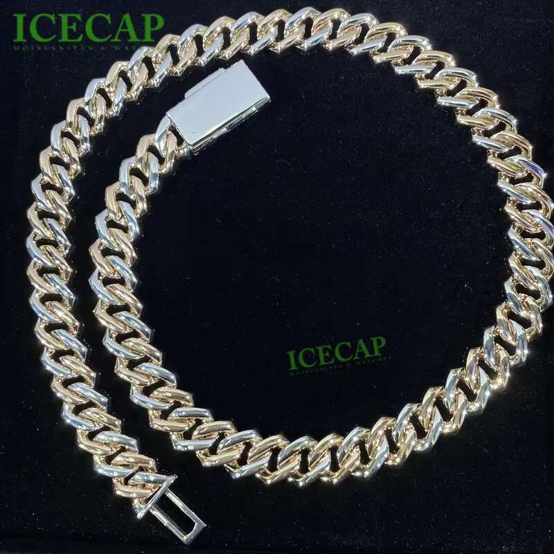 Luxury 15mm Two Tone Miami Cuban Necklace Iced Out VVS Moissanite Diamond 925 Sterling Silver Cuban Chain Hiphop Fashion Jewelry