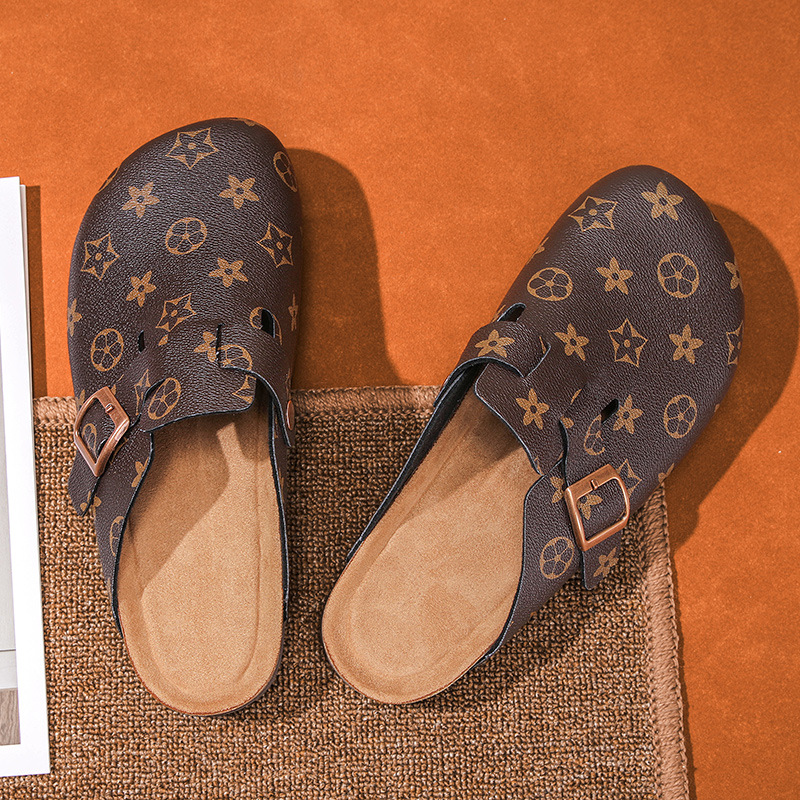 2025 new Couple's winter Birkenstock-style shoes: men's closed-toe cork-soled slippers women's Korean-style fashionable half-slip-ons f