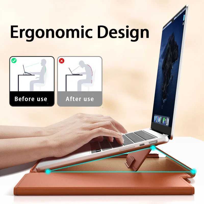 Leather Laptop Bag Waterproof Dustproof Laptop Sleeve with Notebook Stand Holder Mouse Pad for 13-14inch Macbook Z251105 - view 5