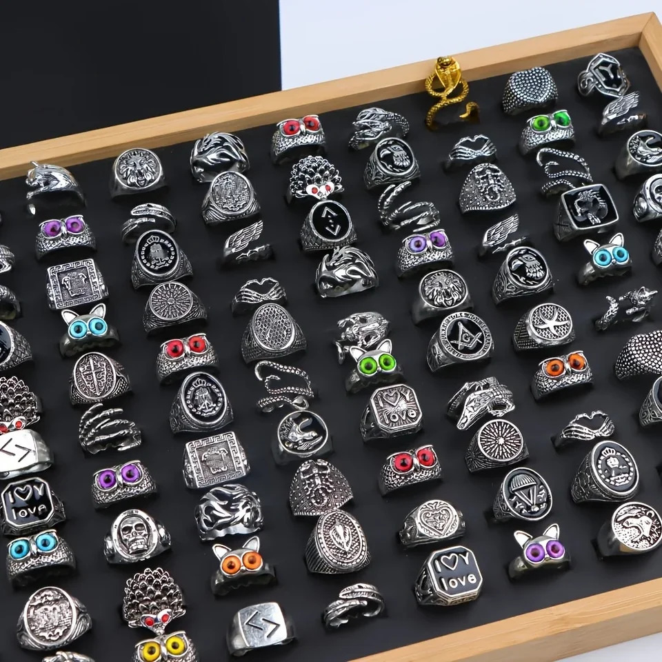 20PcsLot Vintage Punk Gothic Skull Rings for Women Men Retro Owl Skeleton Animal Hop Party Gift Finger Jewelry Mix Style 251031