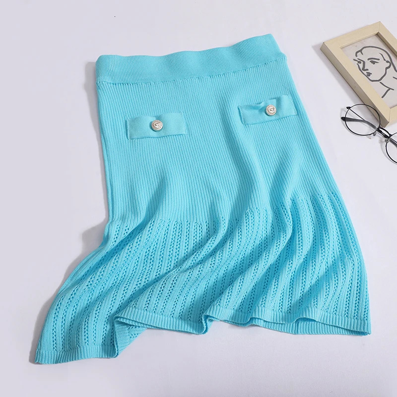 Womens Knitted Hollow two-piece Set O-neck Single breasted Long sleeved Open top Cardigan and High Waist Skiing Set Womens Dress Spring 250401