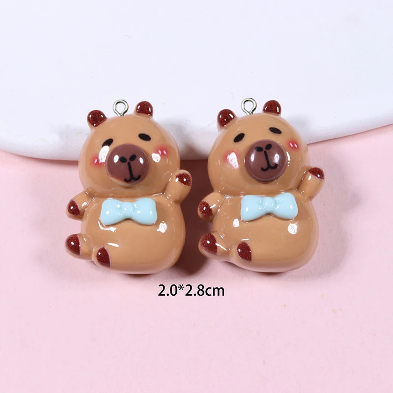 10 pieces of Kawaii cartoon Capybara resin charm smooth flat back animal earrings keychain pendant DIY jewelry making discovery 250325
