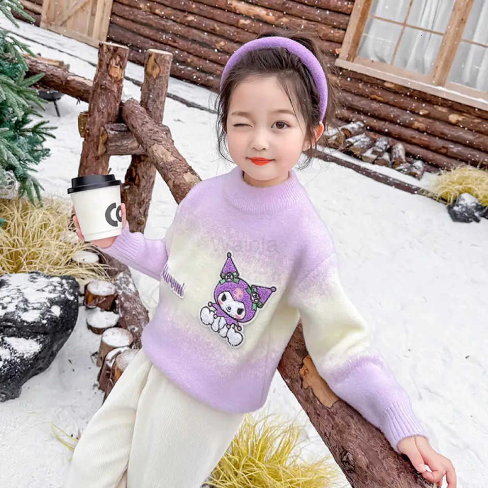 Sanrio Girls Cartoon Sweater New Autumn and Winter Childrens Winter Thickened Kuromi Baby Girls Winter Knitted Bottoming Shirt H251105