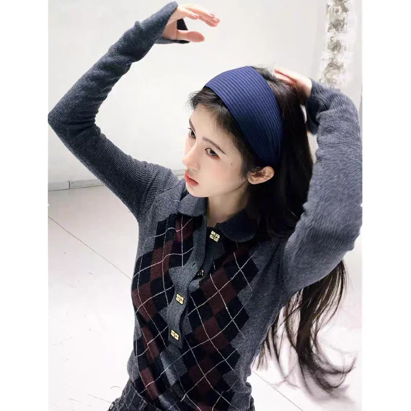 Ji Jing Womens Slim Fit Ne Knitted Base irt Diamond Pattern Autumn Winter Long Sve Commute Sle Faion Top251103