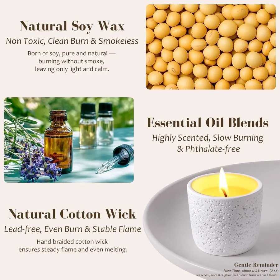 Scented Candle Set of 6 Natural Soy Wax with Essential Oils Long Lasting Aromatherapy Candles in Small Ceramic Jars Perfect for C251105