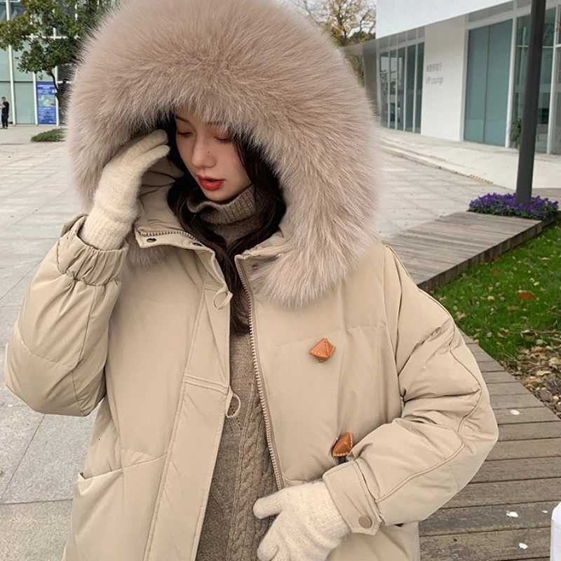 Fashion Casual Down Cotton Jacket New Autumn Winter 2025 Korean Version Large Fur Collar Hooded Warm Thick Padded ParkasT251105