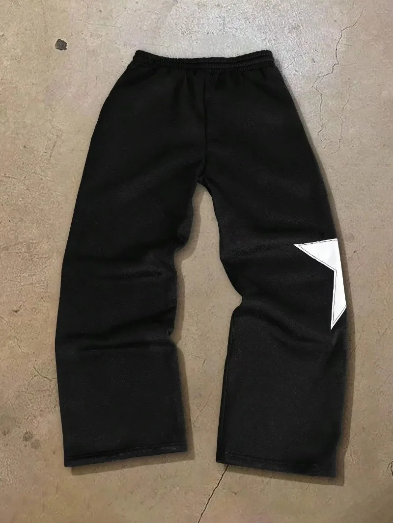 American Hip Hop Harajuku Retro Letter Star Printing Trouser Mens Y2k Gothic Fashion Edition Ultra Wide Long Leg Pants Womens 250402