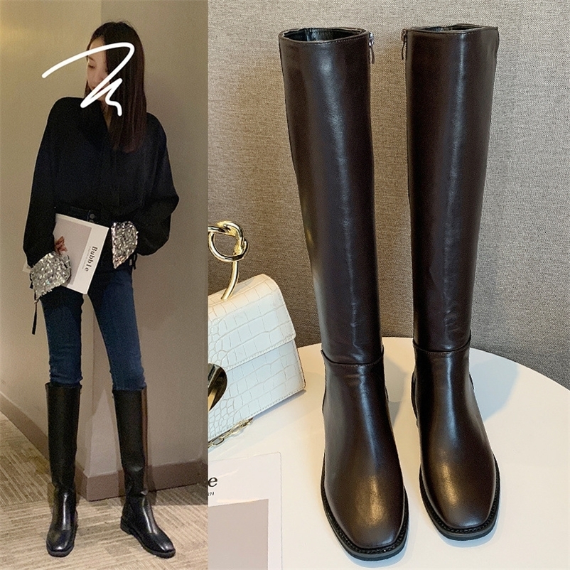 Winter Cotton Women Knee High Boots Fashion Zippers Ladies Elegant Low Heel Long Booties Soft Leather Womens Footwear 251104