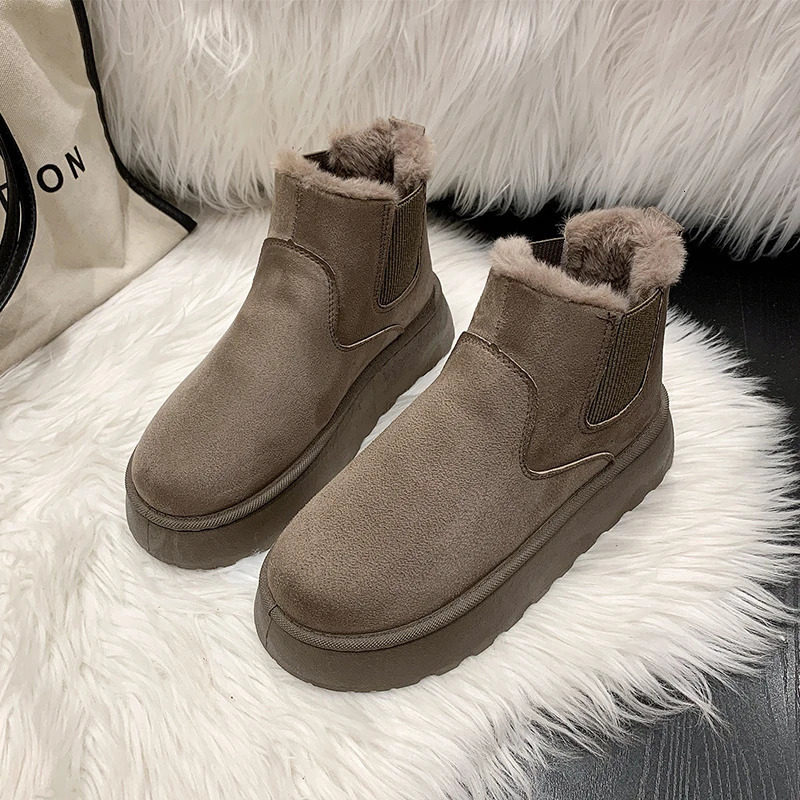 Winter Women Short Plush Boots Casual Shoes Suede Fur Chelsea Ankle Boots Flats Platform Ladies Shoes Botas 251104
