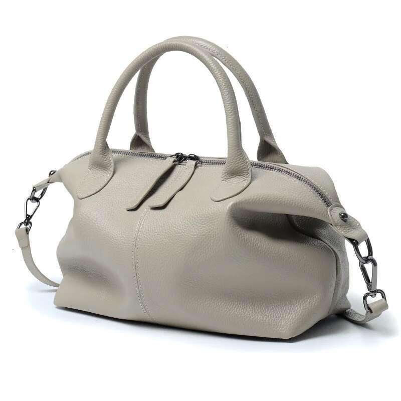 New Classic Design Leisure Top Layer Cowhide Leather Tote Grey High Quality Large Capacity Women's Handbag Soft Shoulder Bag