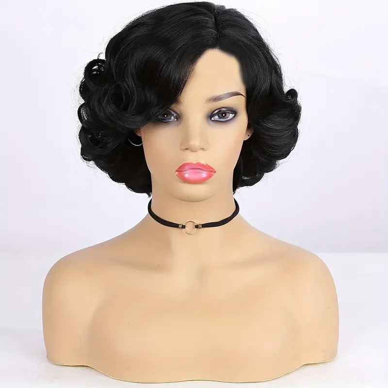 Amazon New Arrival Wigs European & American Women's Wigs Multi-Color Lace-Front Parted Natural Short Curly Wig Cap
