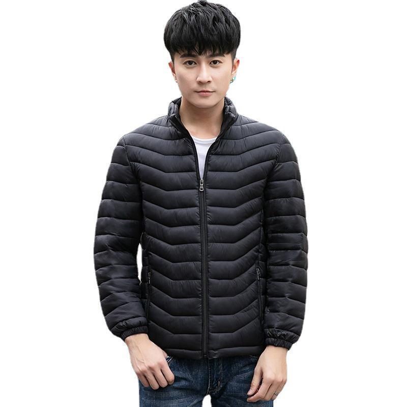 Stand Collar Hooded Down Cotton Jacket for Men, Lightweight Youth Short Style, Plus Size, Autumn Winter