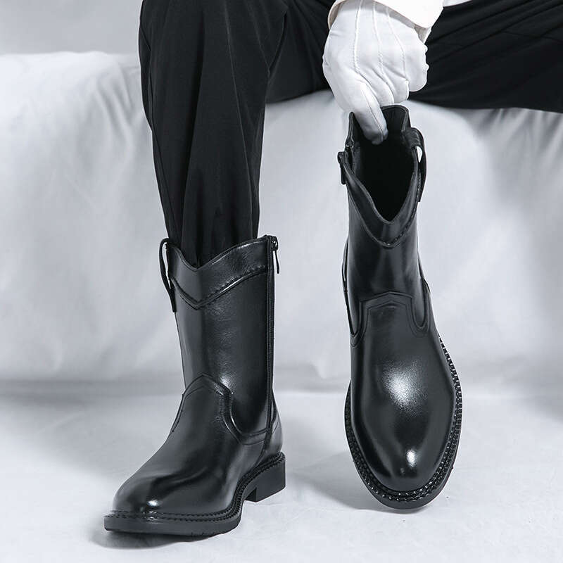 Large cowboy high top leather shoes, 2024 autumn and winter new Chelsea boots, pointed men's boots