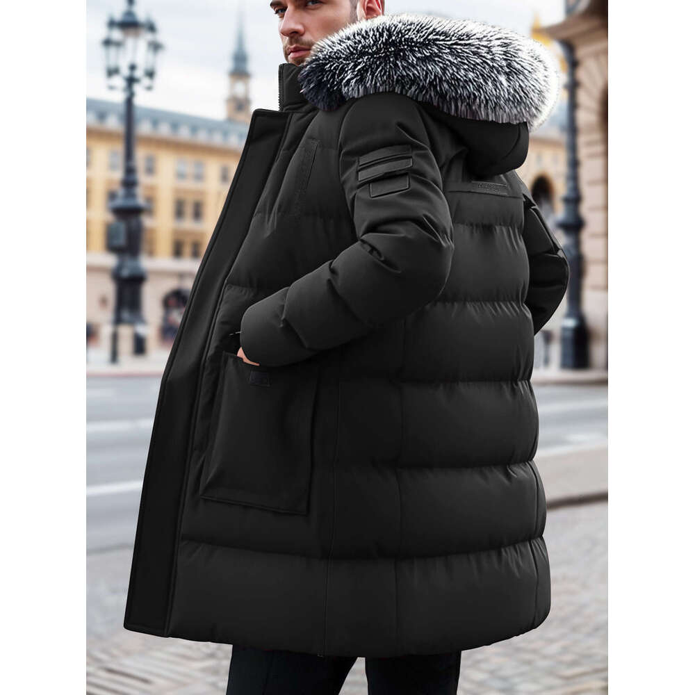 Men's Heavy-Duty Winter Coat, Detachable Fur-Like Hood & Collar, Long Jacket With Large Pockets, Cold-Weather Outerwear For Skiing And Commuting,