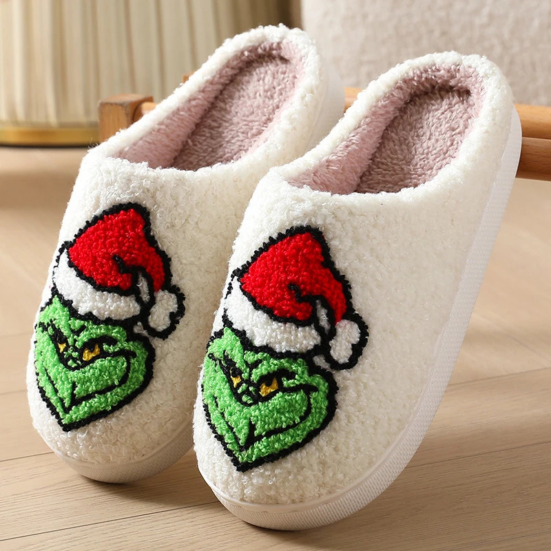 Womens 2025 Christmas Cartoon Animation Winter Slippers Warm Cotton Indoor Bedroom Plush Slides Shoes Comfortable Home Footwear 251031