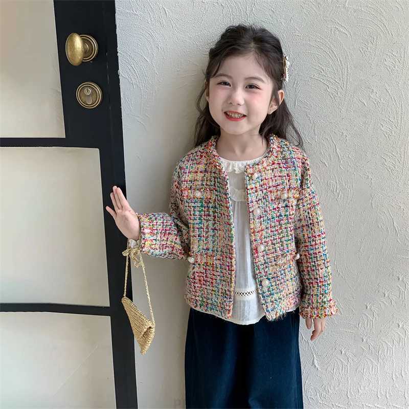 Luxury Designers Baby Kids Cropped Tweed Jacket with Button for Girls High Fashion Streetwear Korean Child Spring Autumn Coat Y251105