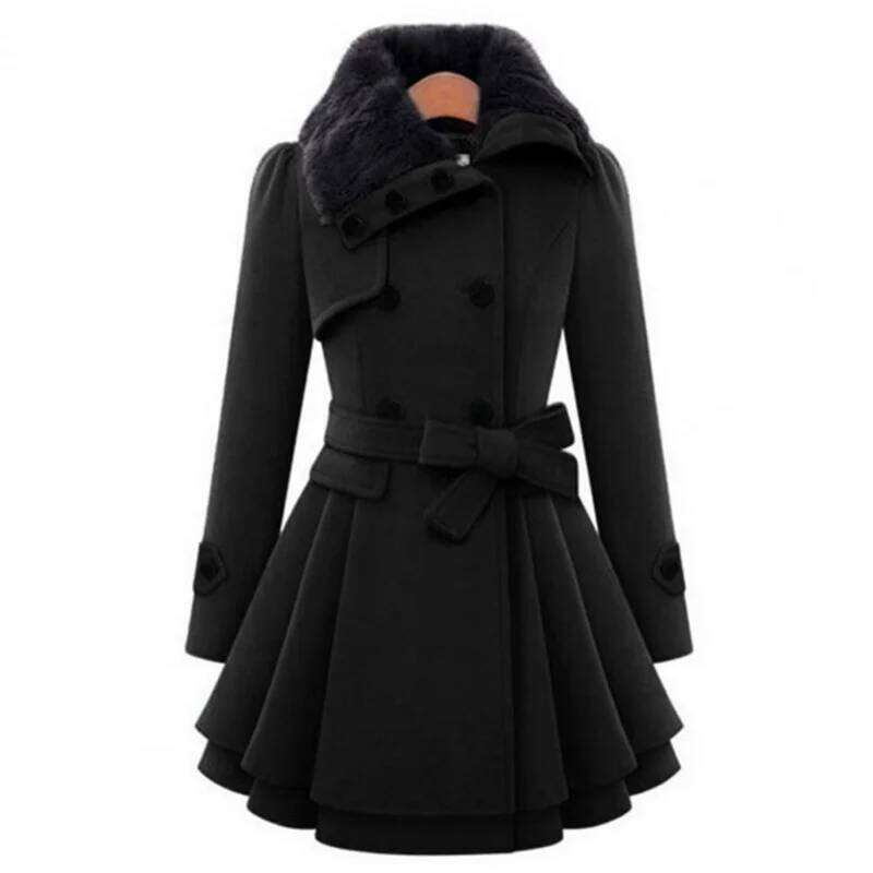 Women's Jacket Windbreaker Warm Plush Thick Clothes Double Breasted Belt Autumn and Winter Korean Style Slim Lapel Coat