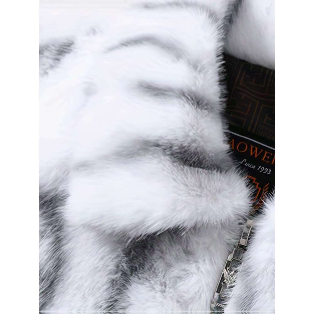 Men's Winter White Black/Gray -Like Jacket - Lapel Collar Full-Zip Coat With Imitation Fox Hood-Like, Hand Washable Cold-Weather Outerwear For Ca