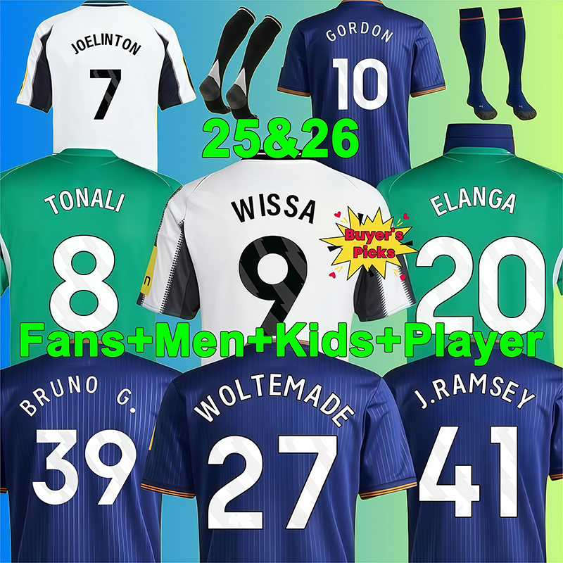 2025 2026 Newcastled united 25 26 Soccer Jerseys NUFC BRUNO G ELANGA GORDON BOTMAN JOELINTON TONALI LIVRAMENTO WILLOCK KRAFTH 25 football shirt men kids kit Uniform